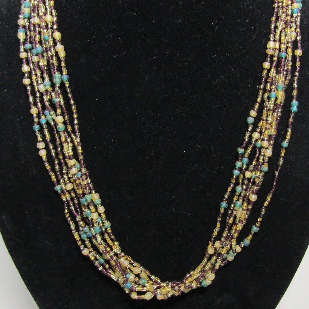 Vintage Multi colored glass bead 8 strand necklace 23 inches- BoHo Style!